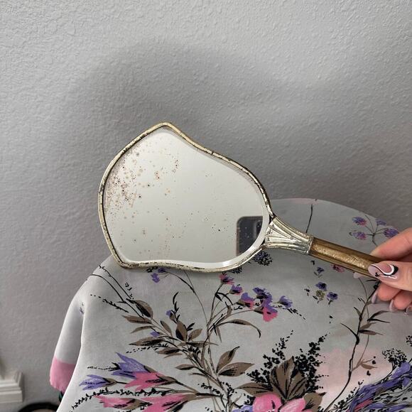 Vintage French Style Handheld Mirror Embossed Detailed Back - Picture 3 of 8